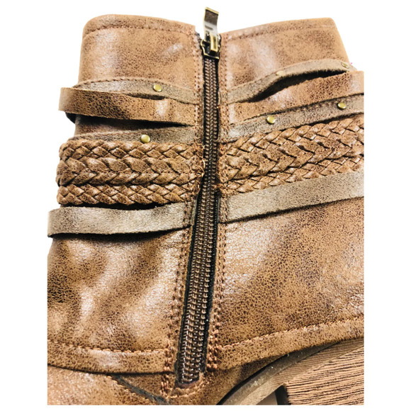 Lime Light Womens Faux Leather Cuffed Ankle Booties Block Heels Brown Size 10 - Picture 5 of 9